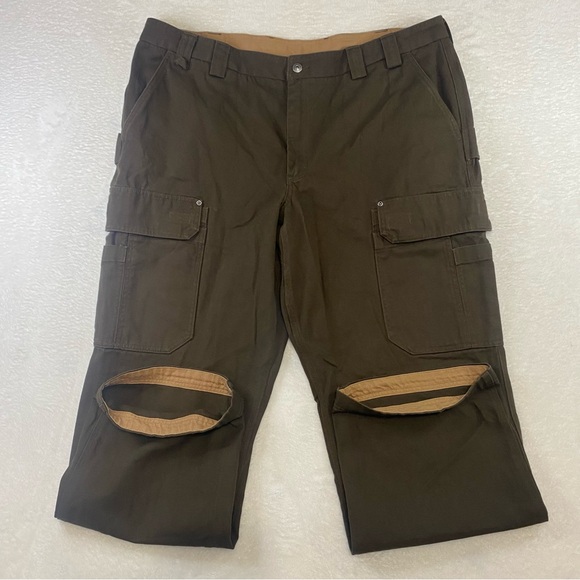 Duluth Trading Co Flex Fire Hose Cargo Pants Brown Canvas Relaxed Fit Mens 44x33 - Picture 1 of 9